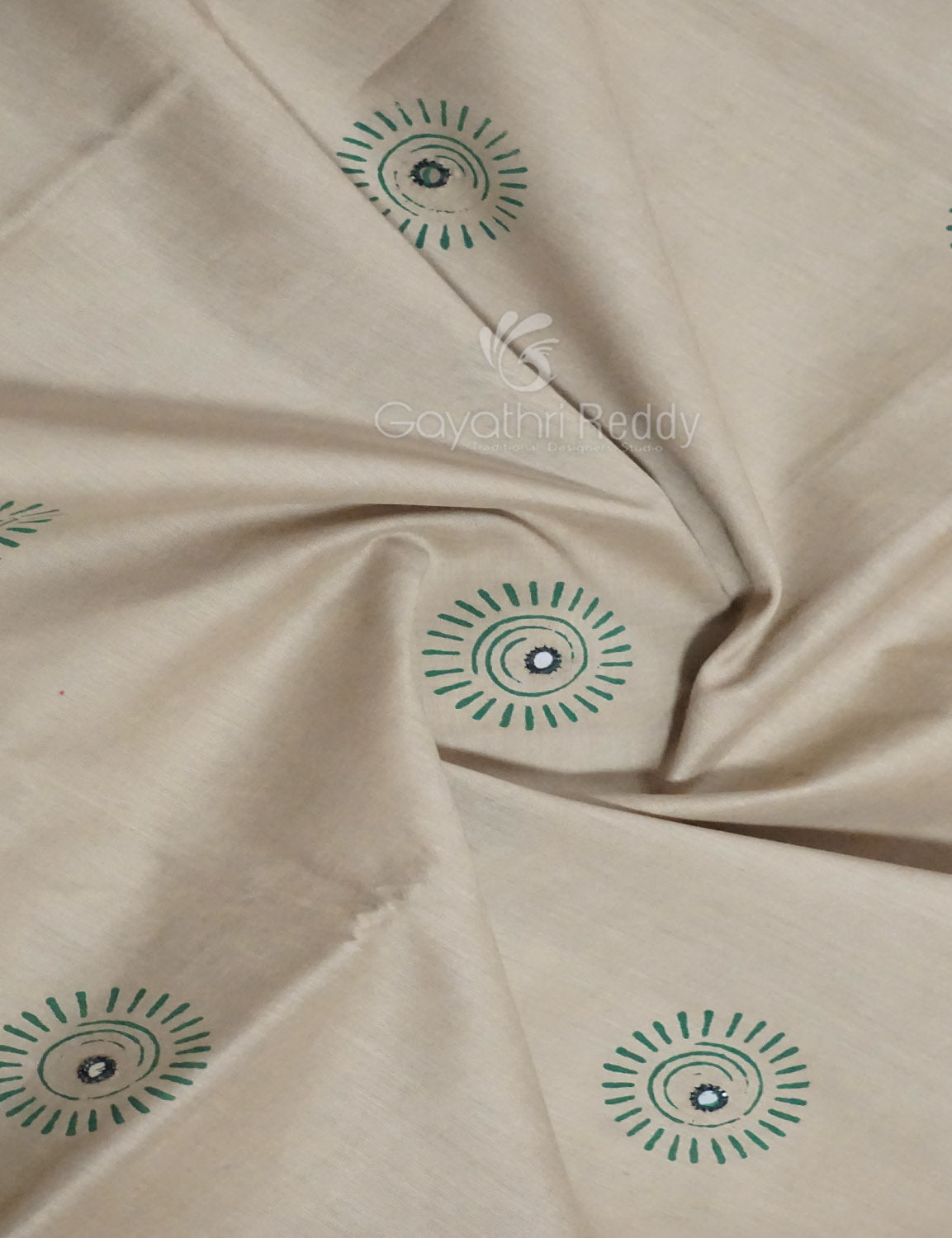 Light Olive Mix Grey Colour Block Print With Mirron Embroidered Pure Mulmul Cotton Saree By Gayathri Reddy Designer Studio | Grocsy
