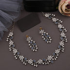 Tehzeeb Creations Silver Pleated White Diamond With Baby Blue Beads Necklace Set | Grocsy