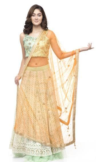 A R Silk Women's Net Net Chandna Handwork With Moti Laish Orange Fancy Dupatta | Grocsy