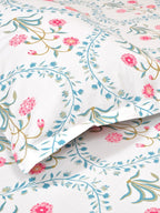 haus & kinder Blossoms Pink & White 186 TC Cotton Queen Bedsheet With 2 Pillow Covers | Grocsy