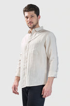 Xkind Beige Crush Wrinkled Look Regular Fit Shirt | Grocsy