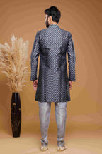 Raivat Ethnic Banarasi Jacquard Embroidery Semi Indo Western Sherwani In Blue Colour | Grocsy