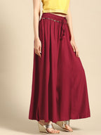TAG 7 Women Maroon Solid Flared Palazzos | Grocsy