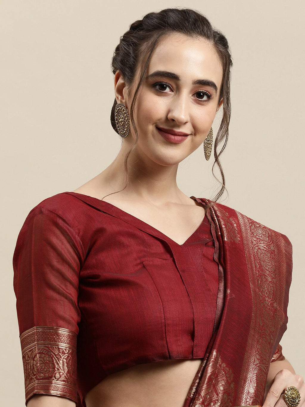 Saree Mall Maroon & Gold-Toned Ethnic Motifs Zari Silk Blend Banarasi Sarees | Grocsy
