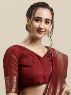 Saree Mall Maroon & Gold-Toned Ethnic Motifs Zari Silk Blend Banarasi Sarees | Grocsy