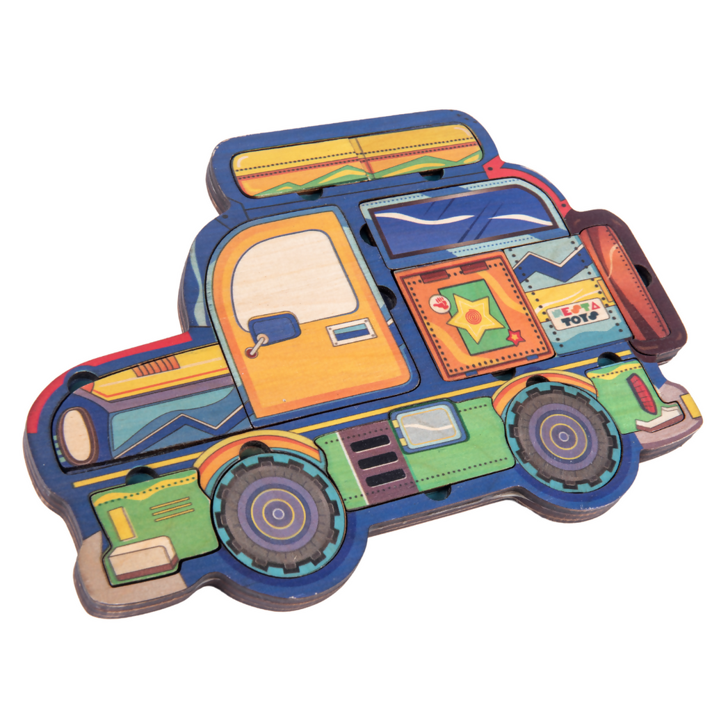 Nesta Toys Wooden Car Puzzle for Kids, Educational Toys & Puzzle (4+ Years), 2 Layer Puzzle | Grocsy