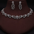 Tehzeeb Creations Silver Pleated White Diamond With Grey Beads Necklace Set | Grocsy