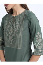 Maai Rayon Hand Printed Kurta Green | Grocsy