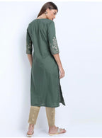 Maai Rayon Hand Printed Kurta Green | Grocsy
