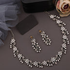 Tehzeeb Creations Silver Pleated White Diamond With Grey Beads Necklace Set | Grocsy