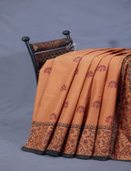 Dark Mustard Colour Block Print With Mirron Embroidered Pure Mulmul Cotton Saree By Gayathri Reddy Designer Studio | Grocsy