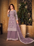 Anaita Lavender Embroidered Net Plazzo Suit | Grocsy