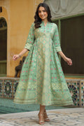 Juniper Women Pistagreen Cambric Printed Flared Dress | Grocsy