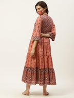 Juniper Womens Peach Cambric Printed Tiered Maxi Dress | Grocsy