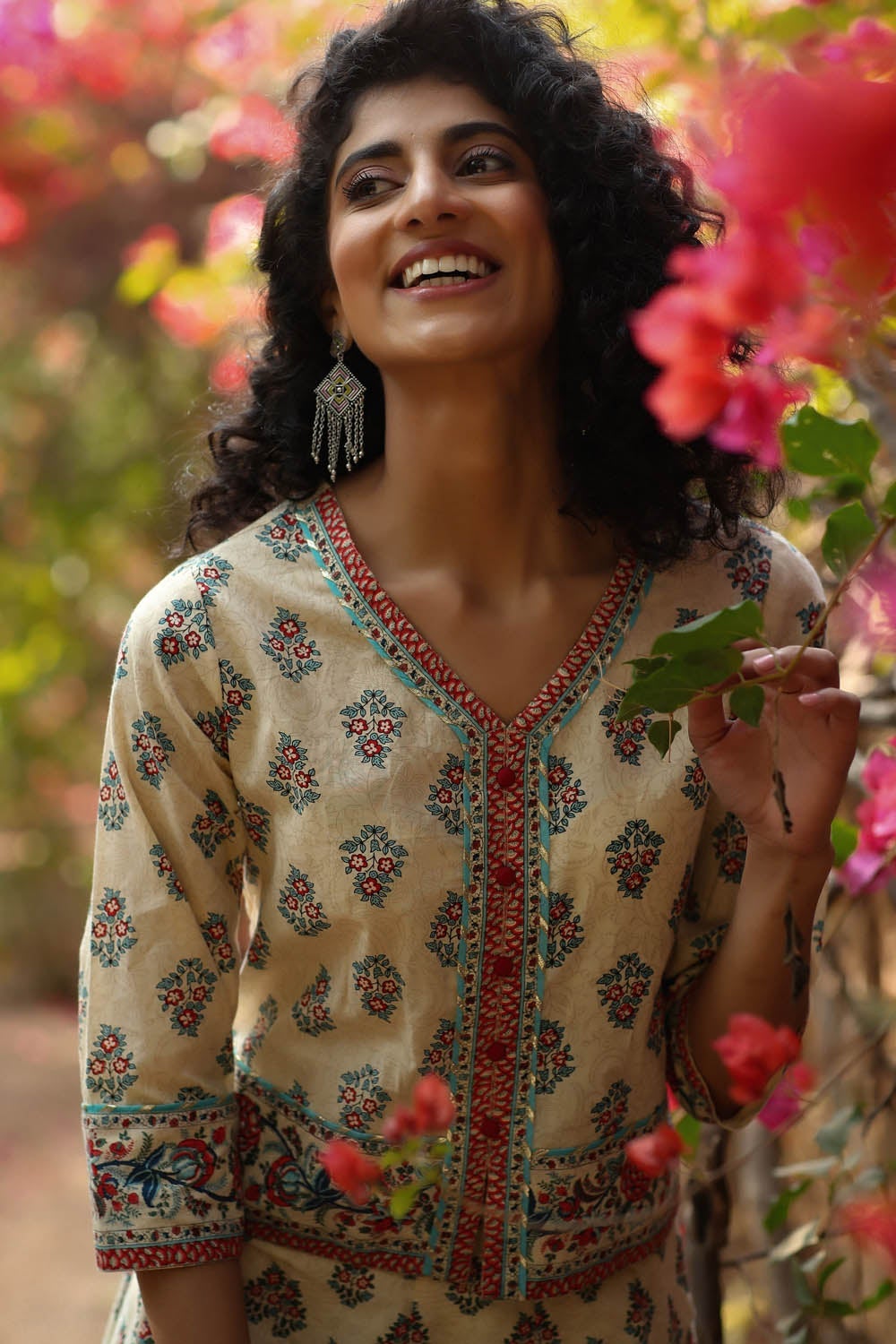 Juniper Beige Floral Printed Pure Cotton Lehenga Choli With Gota Work | Grocsy