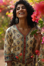 Juniper Beige Floral Printed Pure Cotton Lehenga Choli With Gota Work | Grocsy