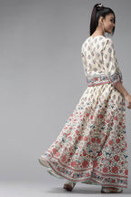 Juniper Beige Floral Printed Pure Cotton Lehenga Choli With Gota Work | Grocsy