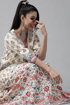 Juniper Beige Floral Printed Pure Cotton Lehenga Choli With Gota Work | Grocsy