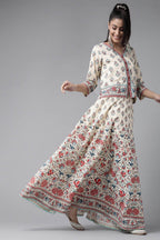 Juniper Beige Floral Printed Pure Cotton Lehenga Choli With Gota Work | Grocsy