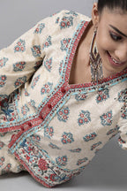 Juniper Beige Floral Printed Pure Cotton Lehenga Choli With Gota Work | Grocsy