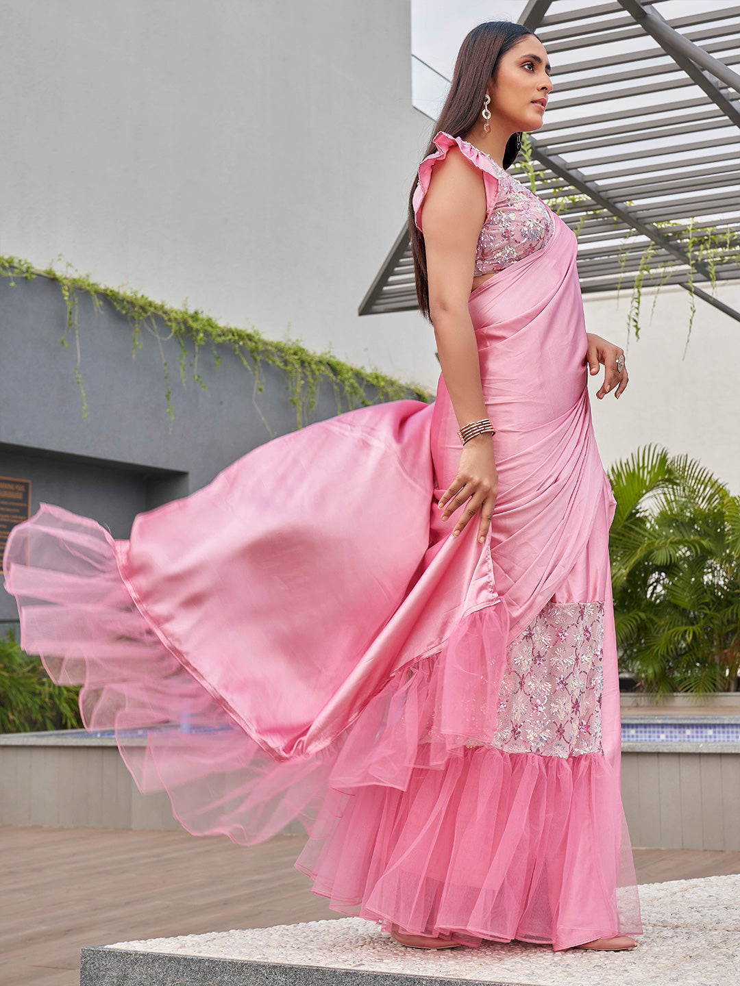 Tikhi Imli Sequinned Satin Ready to Wear Saree | Grocsy