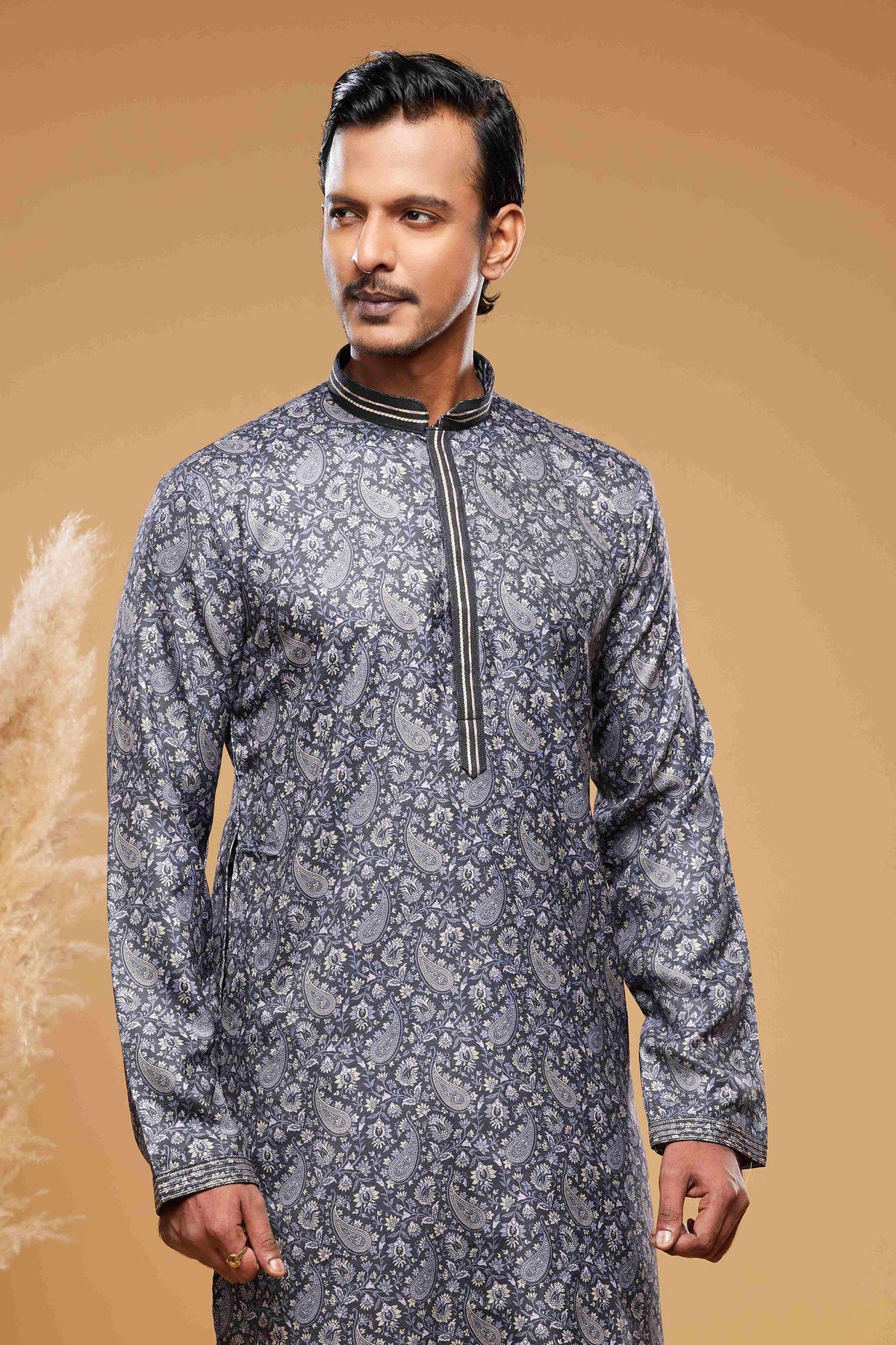 Raivat Ethnic Art Silk Digital Print Pintux Work Kurta Pajama In Blue And Grey Colour | Grocsy