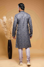 Raivat Ethnic Art Silk Digital Print Pintux Work Kurta Pajama In Blue And Grey Colour | Grocsy