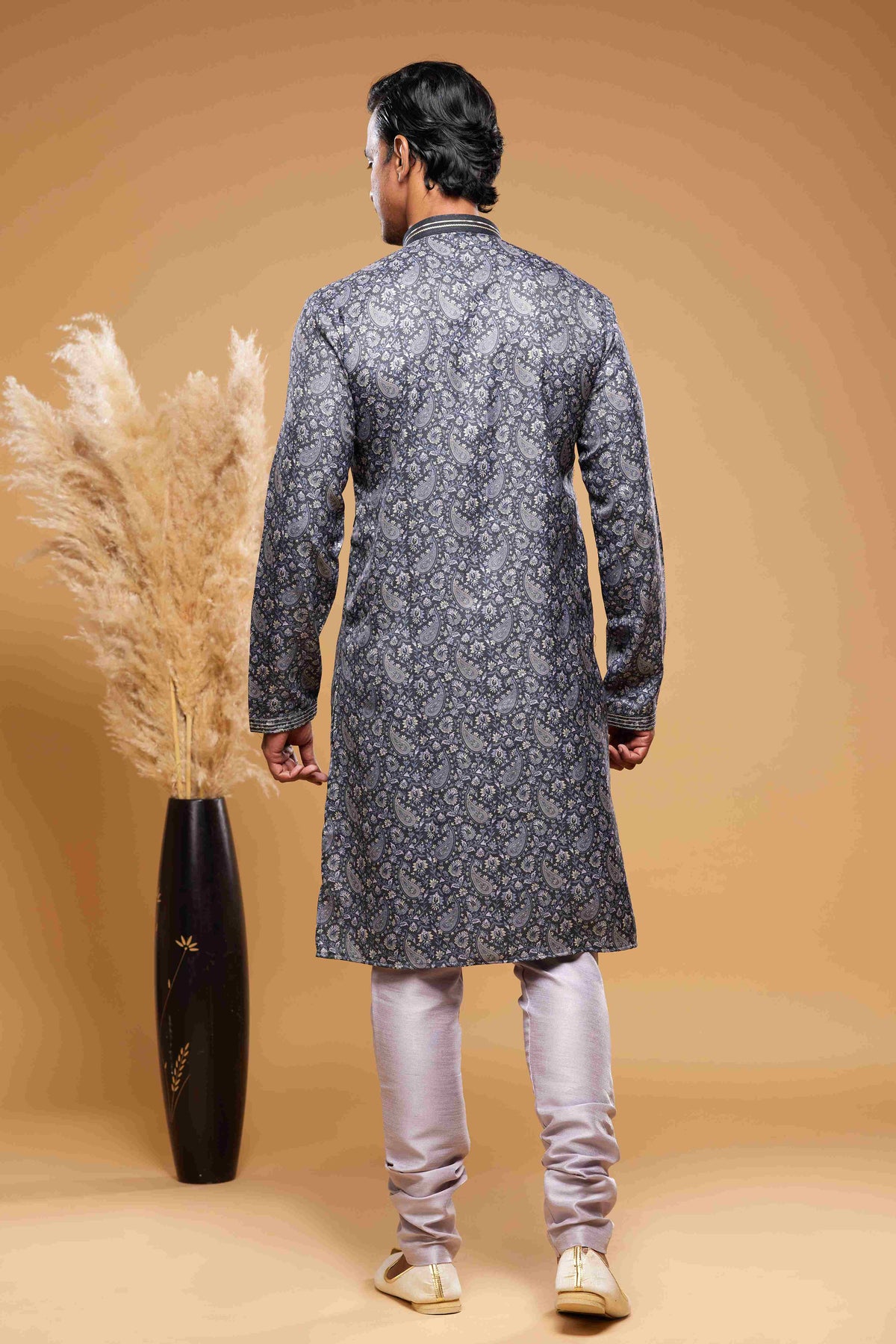Raivat Ethnic Art Silk Digital Print Pintux Work Kurta Pajama In Blue And Grey Colour | Grocsy