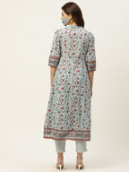 Juniper Womens Blue Cambric Printed Flared Kurta | Grocsy