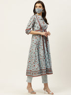 Juniper Womens Blue Cambric Printed Flared Kurta | Grocsy