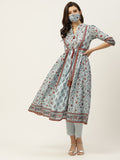 Juniper Womens Blue Cambric Printed Flared Kurta | Grocsy