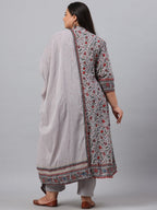 Juniper Women`s Grey Cambric Fusion Wear Printed A-Line Kurta Sets | Grocsy