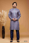 Raivat Ethnic Art Silk Digital Print Pintux Work Kurta Pajama In Blue Colour | Grocsy