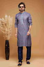 Raivat Ethnic Art Silk Digital Print Pintux Work Kurta Pajama In Blue Colour | Grocsy