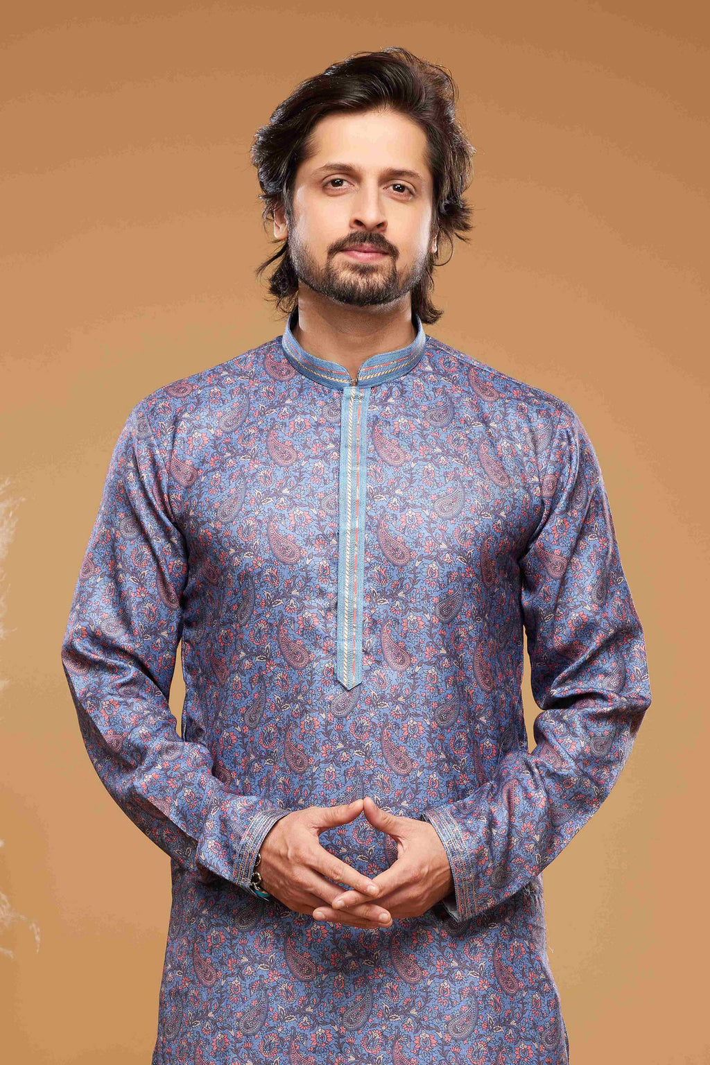 Raivat Ethnic Art Silk Digital Print Pintux Work Kurta Pajama In Blue Colour | Grocsy