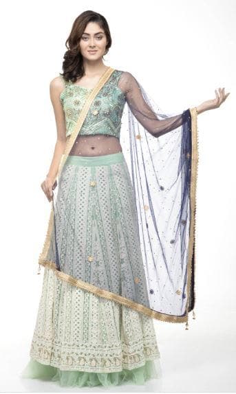 A R Silk Women's Net Net Chandna Handwork With Moti Laish Navy Blue Fancy Dupatta | Grocsy