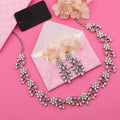 Tehzeeb Creations Silver Pleated White Diamond With Lavender Beads Necklace Set | Grocsy