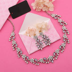 Tehzeeb Creations Silver Pleated White Diamond With Lavender Beads Necklace Set | Grocsy