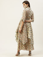 Juniper Women Beige Cambric Printed Asymmetric Dress | Grocsy
