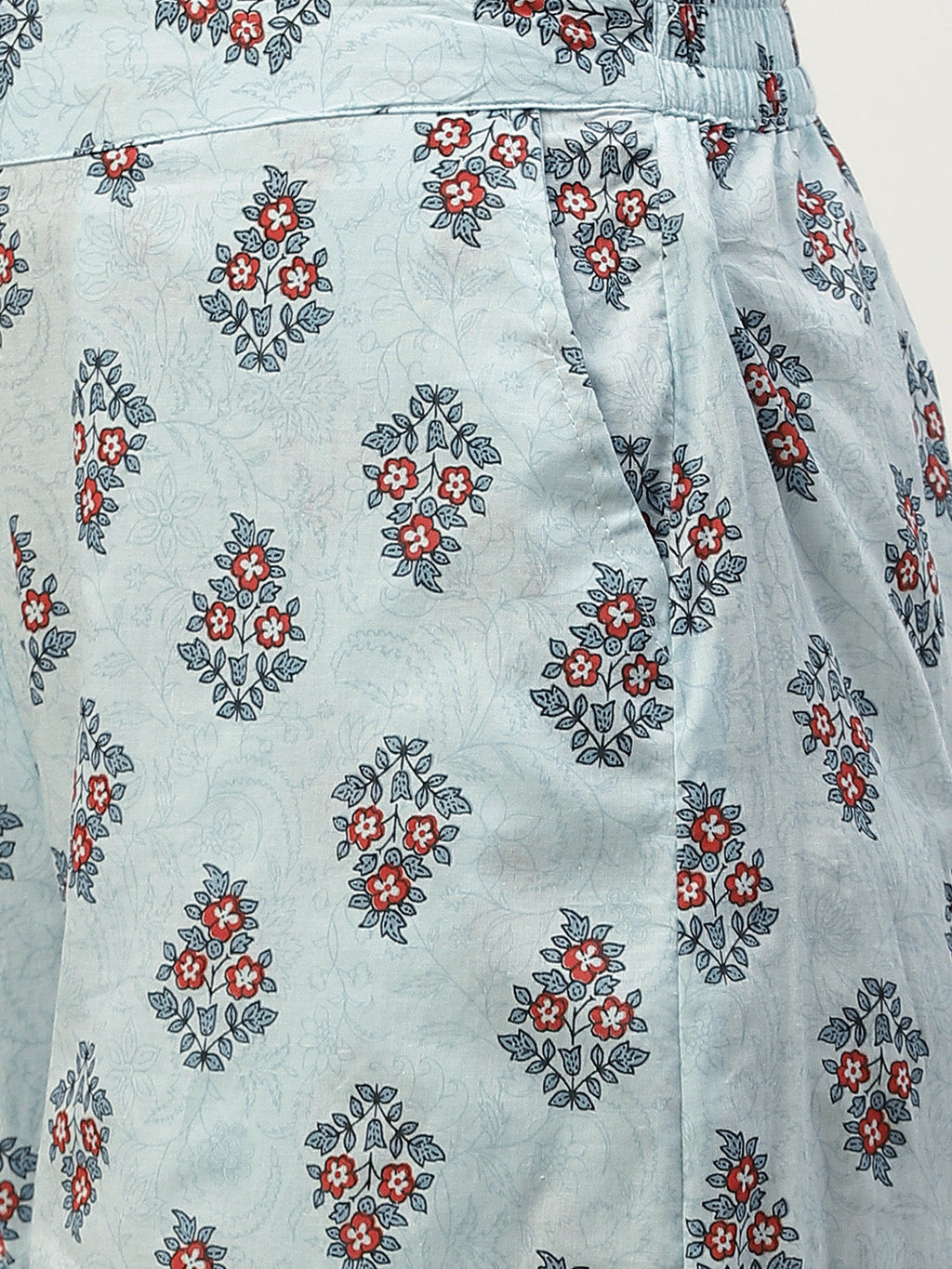 Juniper Women Blue Cambric Printed Asymmetric Clothing Set | Grocsy