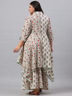 Juniper Women`s Beige Cambric Fusion Wear Printed Asymmetric Kurta Sets | Grocsy
