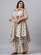 Juniper Women`s Beige Cambric Fusion Wear Printed Asymmetric Kurta Sets | Grocsy