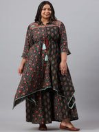 Juniper Women`s Black Cambric Festive Wear Printed Asymmetric Clothing Set | Grocsy