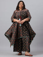 Juniper Women`s Black Cambric Festive Wear Printed Asymmetric Clothing Set | Grocsy