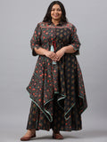 Juniper Women`s Black Cambric Festive Wear Printed Asymmetric Clothing Set | Grocsy