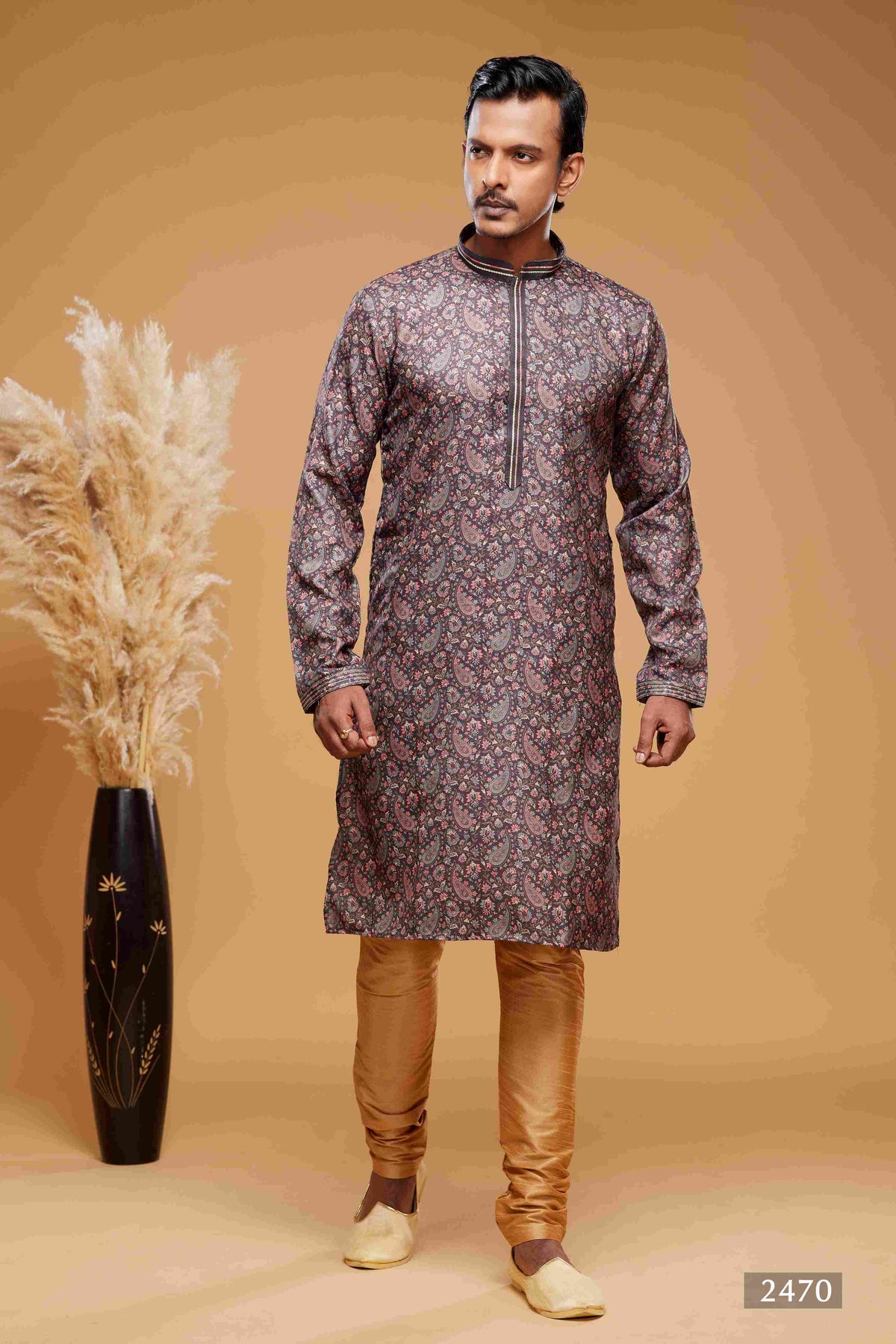 Raivat Ethnic Art Silk Digital Print Pintux Work Kurta Pajama In Brown Colour | Grocsy