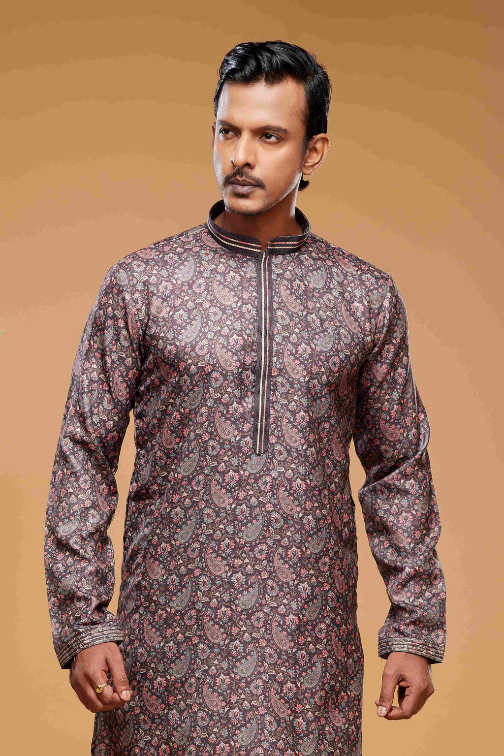 Raivat Ethnic Art Silk Digital Print Pintux Work Kurta Pajama In Brown Colour | Grocsy