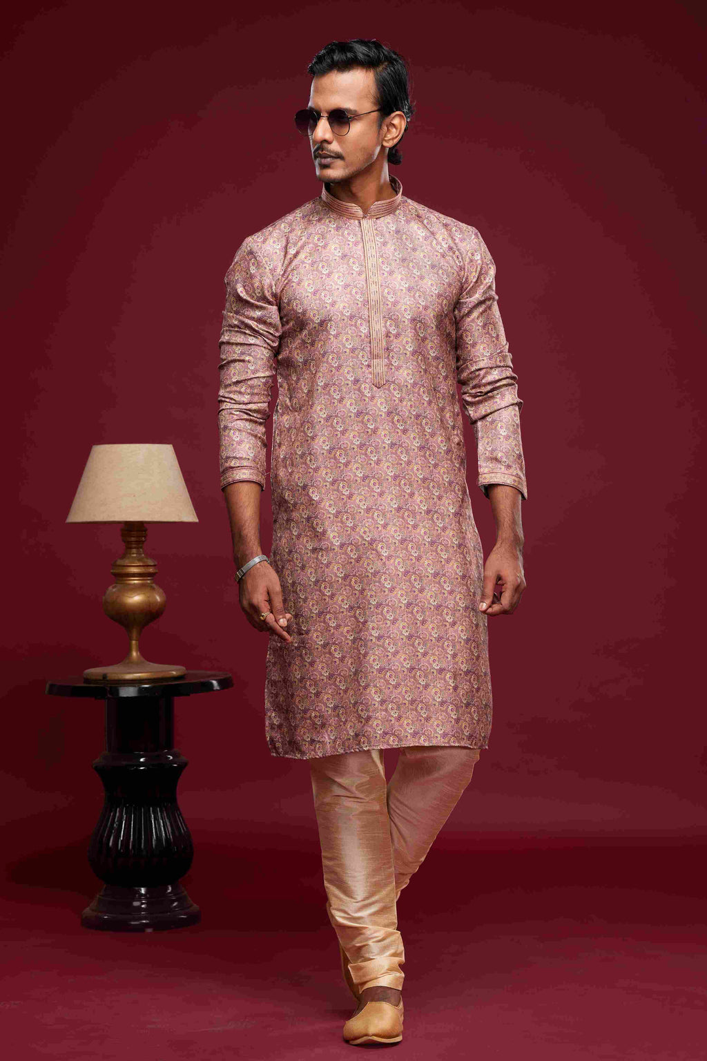 Raivat Ethnic Art Silk Digital Print Pintux Work Kurta Pajama In Light Pink Colour | Grocsy