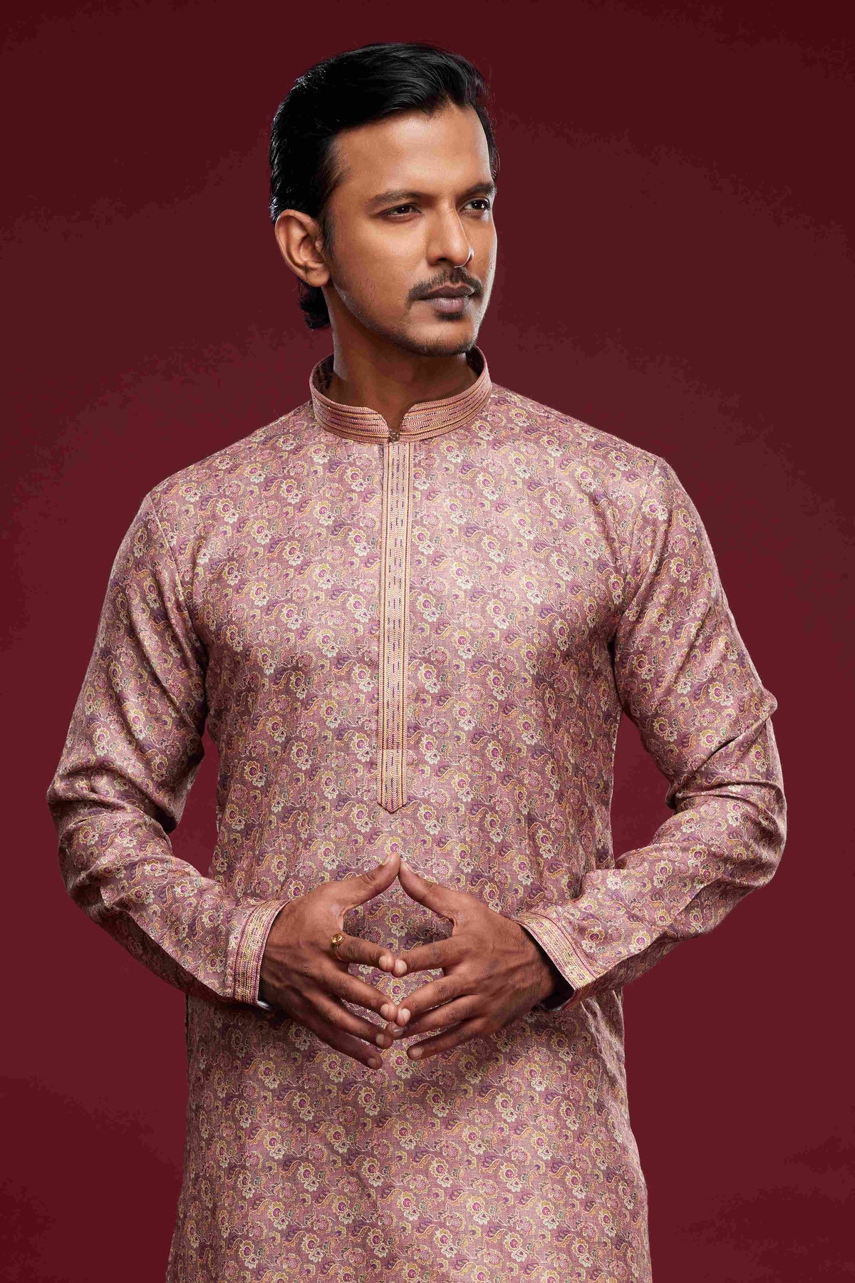 Raivat Ethnic Art Silk Digital Print Pintux Work Kurta Pajama In Light Pink Colour | Grocsy