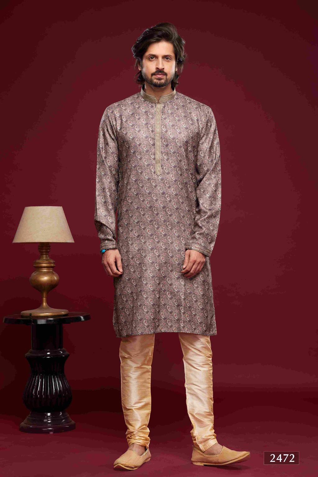 Raivat Ethnic Art Silk Digital Print Pintux Work Kurta Pajama In Grey Colour | Grocsy